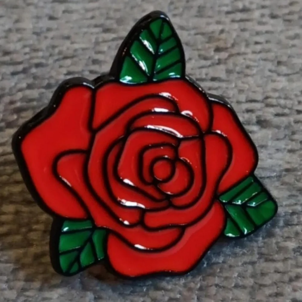 Red Rose Metal Enamel Pin, Beauty & The Beast Vibes, Floral Summer Garden Brooch